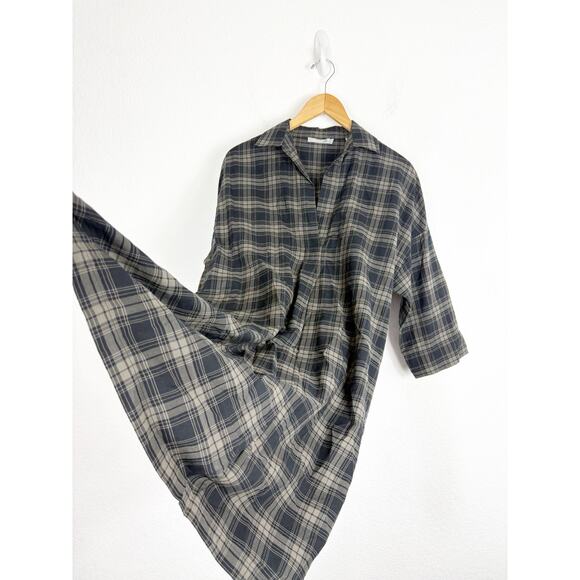 Vince Plaid Easy Pullover Cotton Cocoon Shirt Dress Small Green Lagenlook - Picture 11 of 13